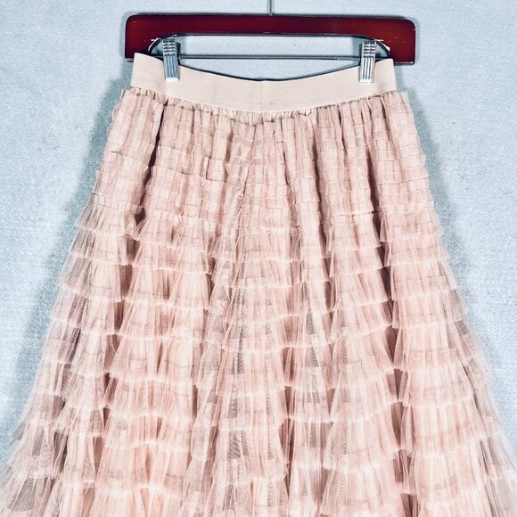 Tule Maxi Skirt Womens S Pink Western Tiered Mesh Romantic Feminine Chic - Picture 2 of 11